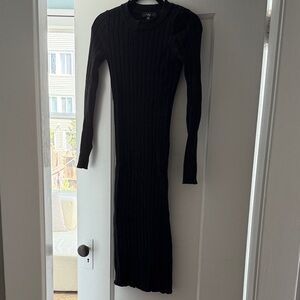 Lulus Black Ribbed Long Sleeve Midi Dress